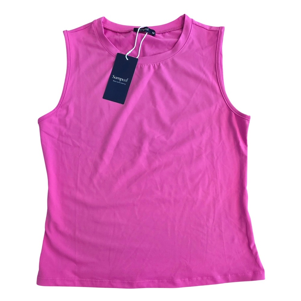 New Sampeel Tank Top Womens M Basic Capsule Stretchy Crew Neck Stretch Pink